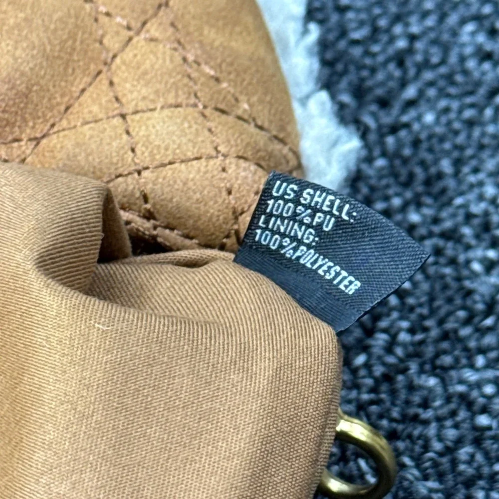 Antik Kraft Quilted Sherpa Trim Crescent Hobo Bag Women Small Tan GOOD